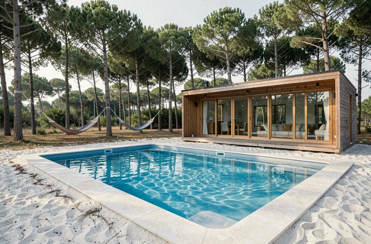 Le Bois des Elfes à Noirmoutier avec piscine chauffée entourée de pins maritimes