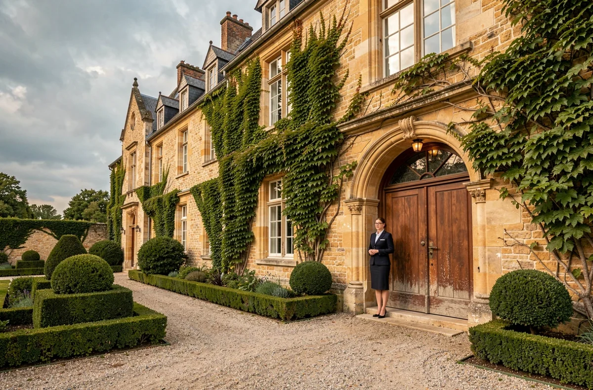 Manoir en pierre du Château de Montreuil avec jardin à la française et entrée en arc