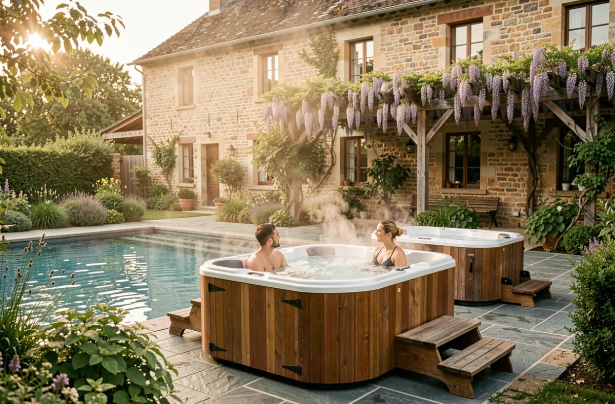 Le Clos des Music'ânes en Maine-et-Loire avec piscine extérieure et spa dans un jardin verdoyant