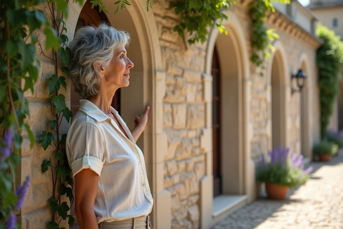 Femme regardant la façade du château de Gordes en Provence