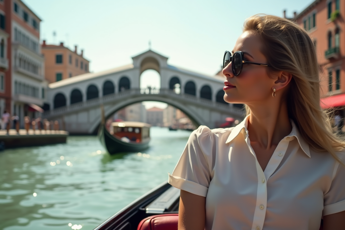 Jeune femme regardant le Grand Canal à Venise