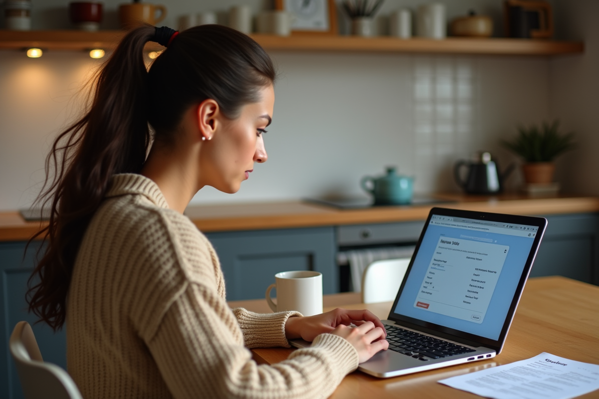Jeune femme préparant sa réservation de vol à la maison