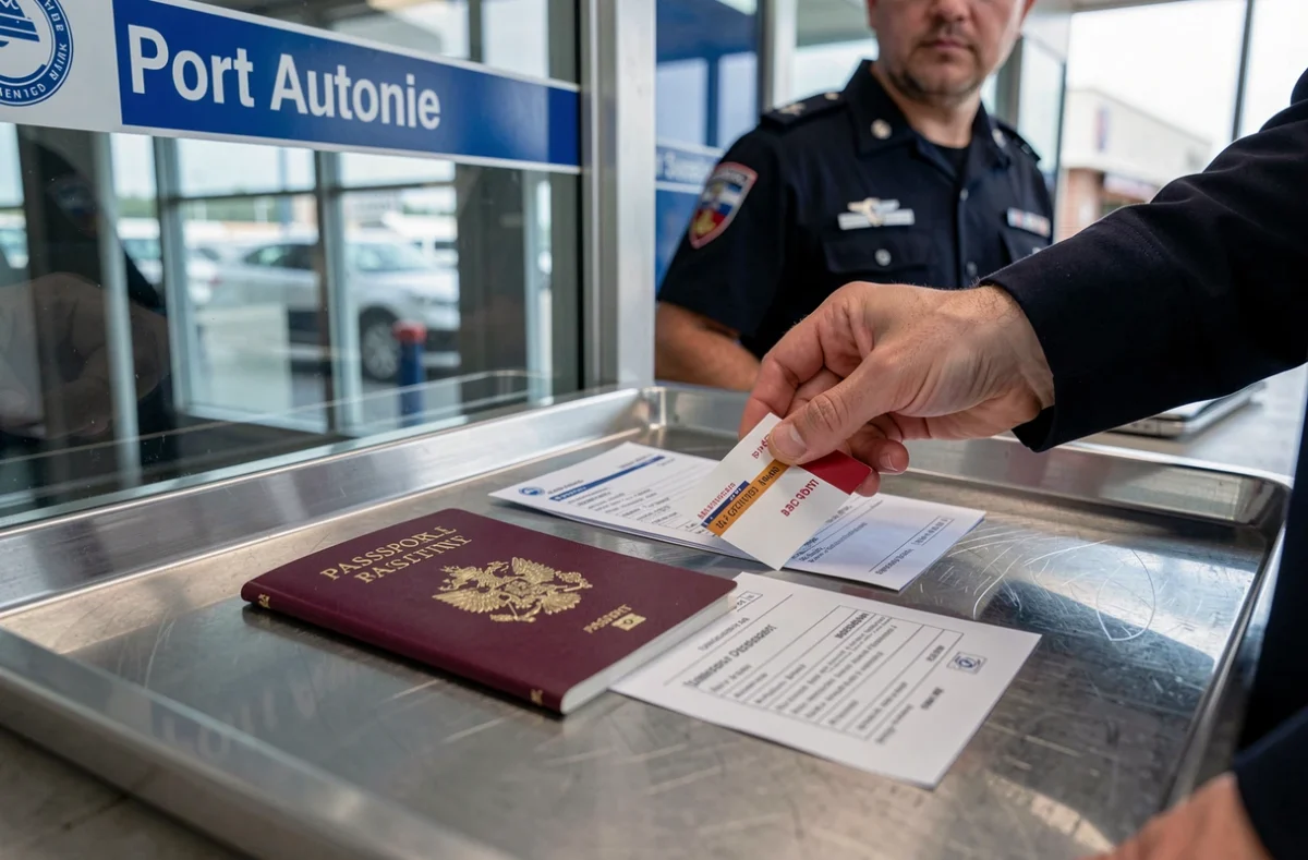 Documents de voyage et carte d'embarquement présentés au contrôle des formalités du port de Marseille