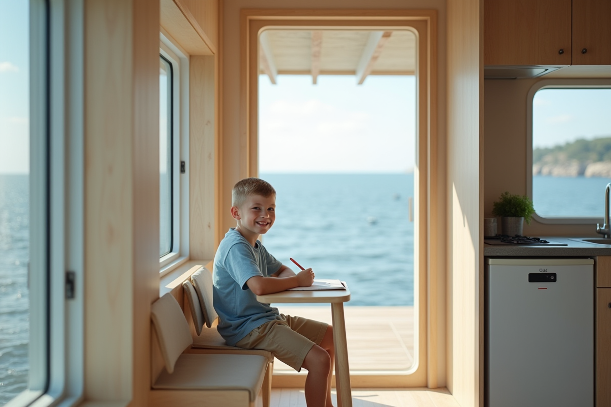 Garçon dessinant dans la cuisine d