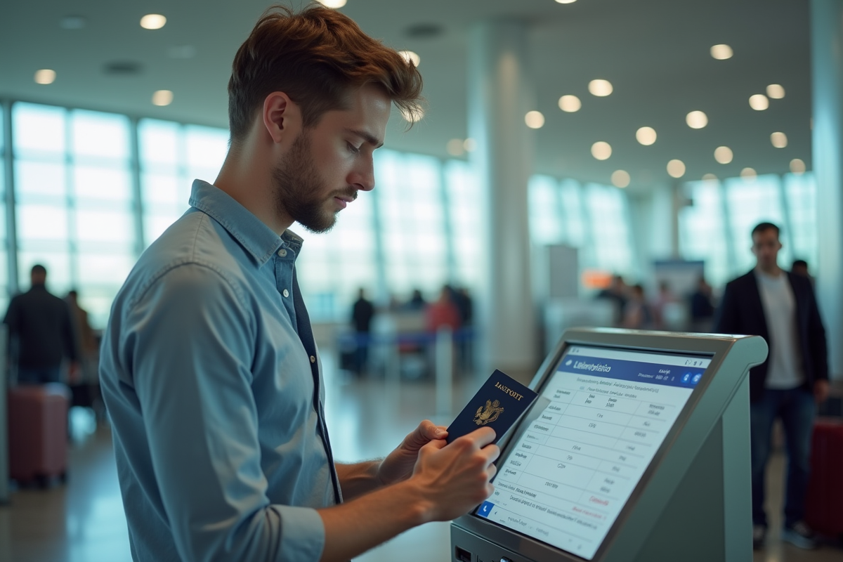 Homme vérifiant son passeport à l