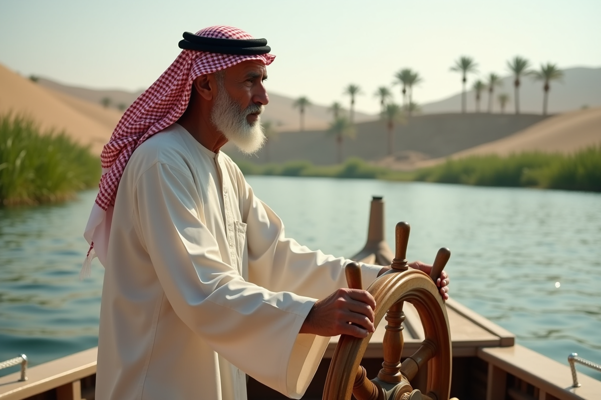 Homme âgé en galabeya blanche sur un felucca au Nil
