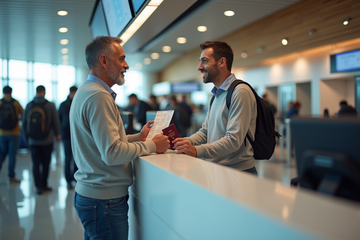 Homme parlant avec un agent d