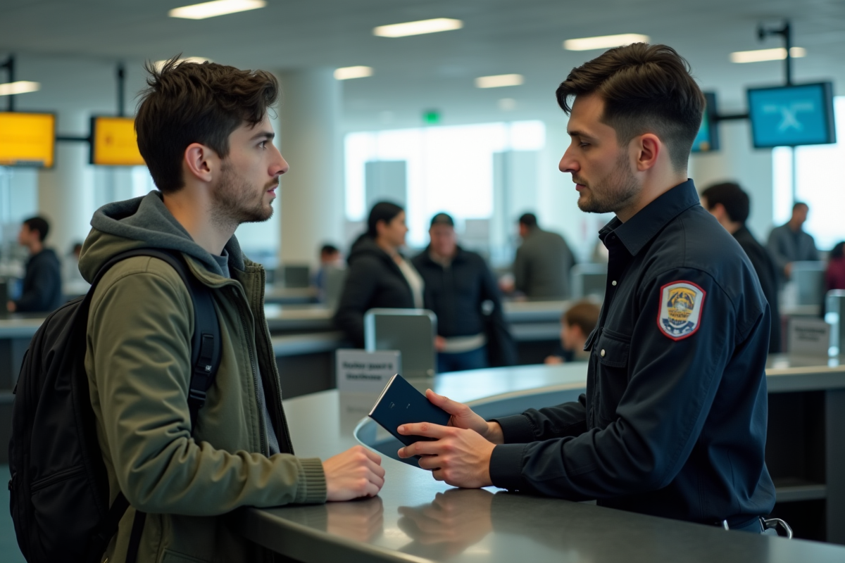 Homme présentant passeport expiré au comptoir