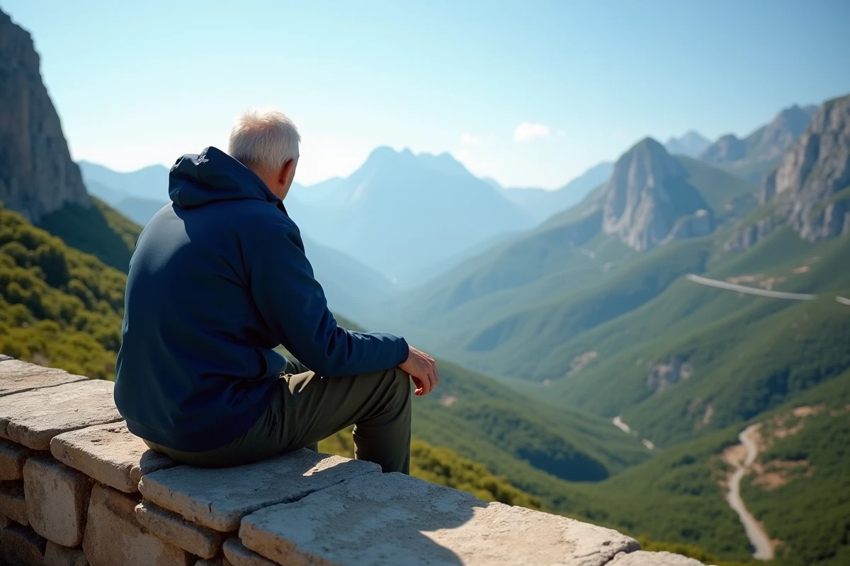 Homme âgé contemplant la vallée en Corse du Nord