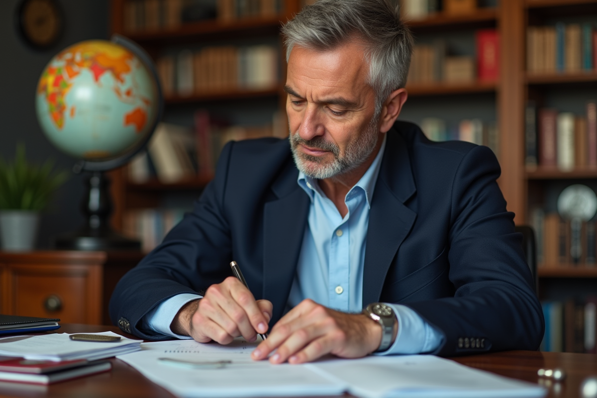 Homme préparant ses documents de voyage à la maison