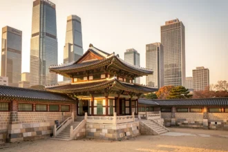 Palais traditionnel de Séoul au milieu des gratte-ciel