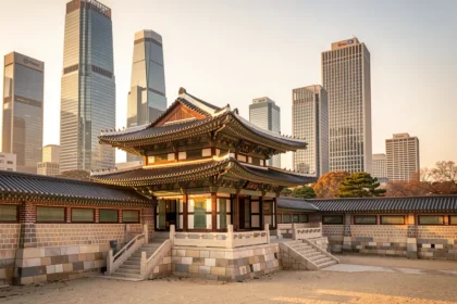 Palais traditionnel de Séoul au milieu des gratte-ciel