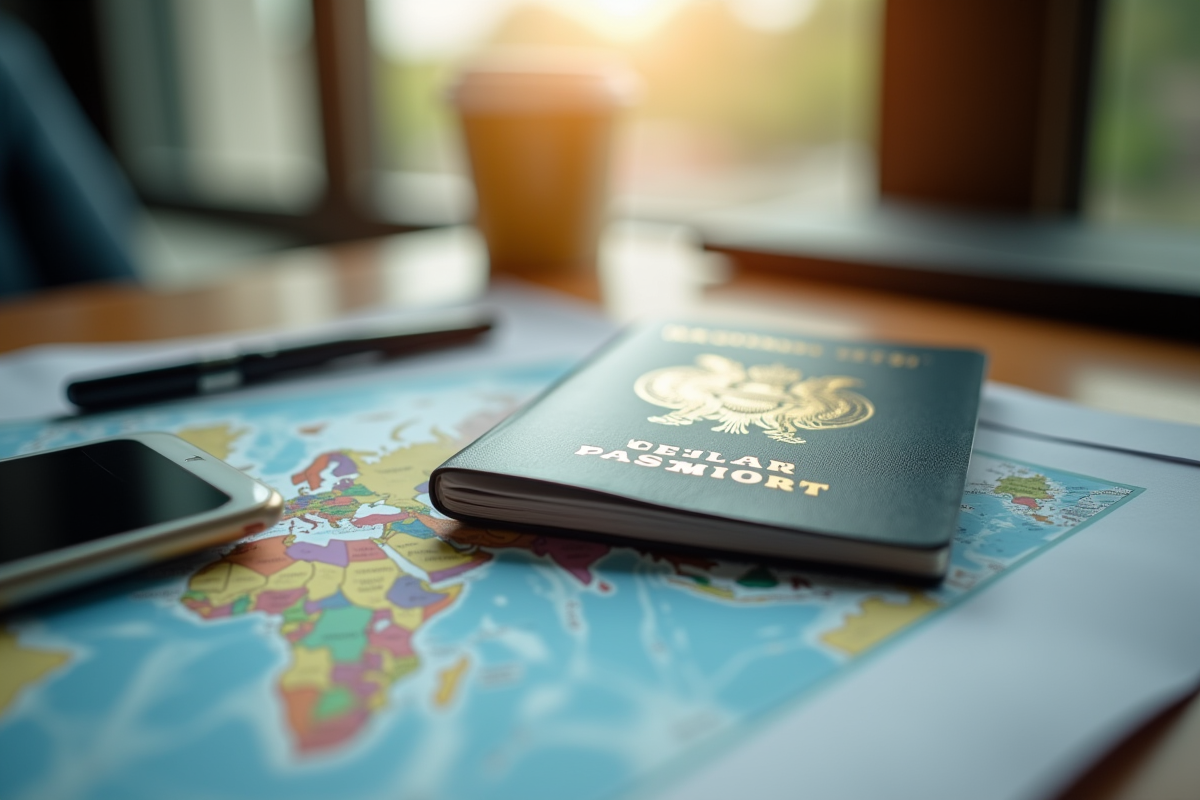 Passeport expiré sur des documents de voyage et une carte