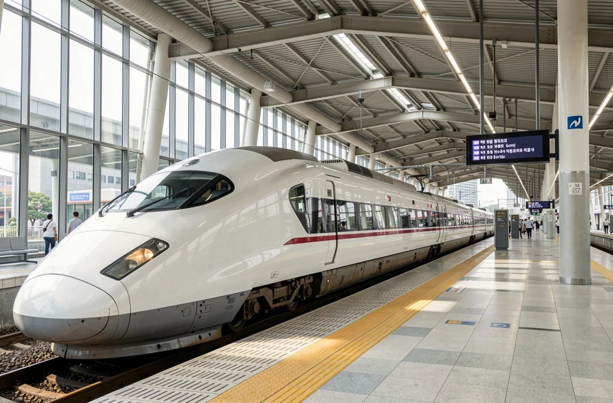 Train à grande vitesse à quai dans une gare coréenne